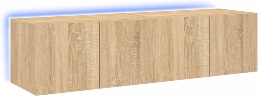 The Living Store Tv-wandmeubelen met LED 2 st 60x35x31 cm sonoma eikenkleurig TV-standaard Tv-meubel Wandmontage Led Verlichting Opbergvak - Foto 2
