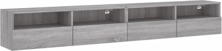 The Living Store Tv-wandmeubels 2 st 100x30x30 cm hout grijs sonoma Tv Meubel Wandmontage Grijze Tv Kast Houten Tv Stand Salontafel - Foto 2