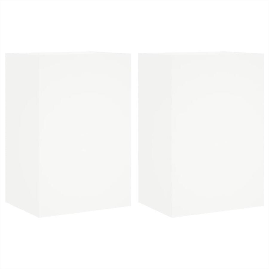 The Living Store Tv-wandmeubels 2 st 40 5x30x60 cm bewerkt hout wit Tv-wandmeubel Tv-kasten Zwevend Tv-meubel Opbergvakken Houten Tv-standaard - Foto 2