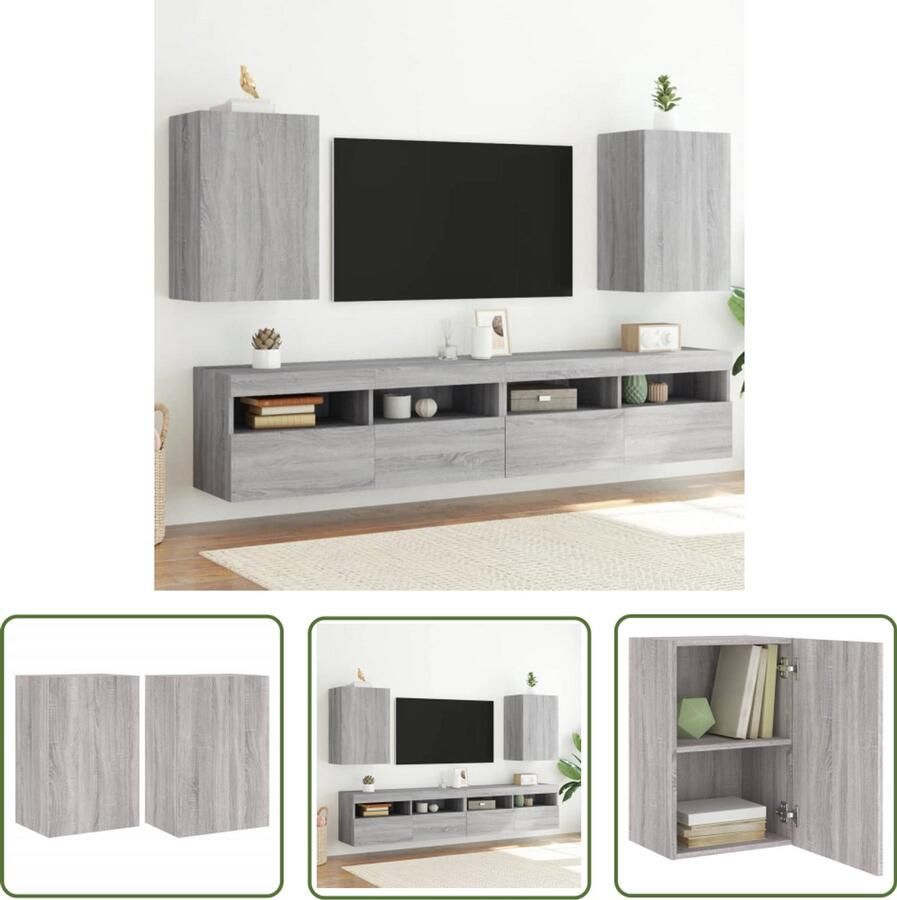 The Living Store Tv-wandmeubels 2 st 40 5x30x60 cm hout grijs sonoma Tv-wandmeubel Tv-wandmeubels Zwevend Tv-meubel Tv-wandmeubel