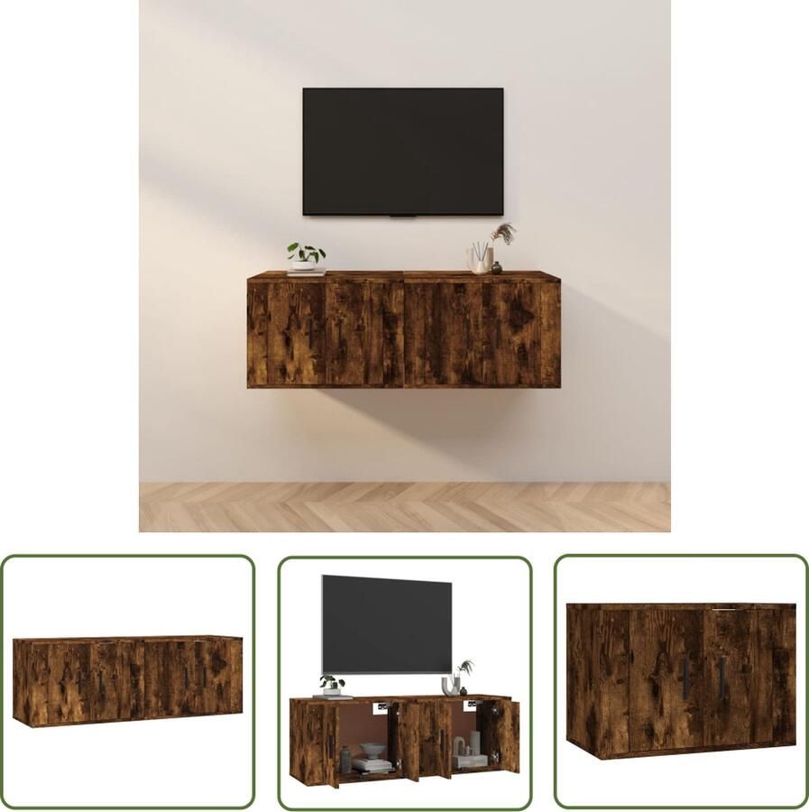 The Living Store TV-wandmeubel Gerookt eiken 57 x 34.5 x 40 cm Strak en klassiek design Duurzaam materiaal TV-meubel Wandmontage Bruin Houten TV-stand Tv Kast - Foto 2