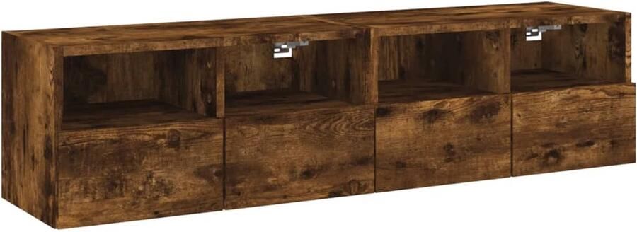 The Living Store Tv-wandmeubels 2 st 60x30x30 cm bewerkt hout gerookt eikenkleur Tv-meubel Tv Kast Wandmontage Opbergruimte Houten Tv-standaard - Foto 2