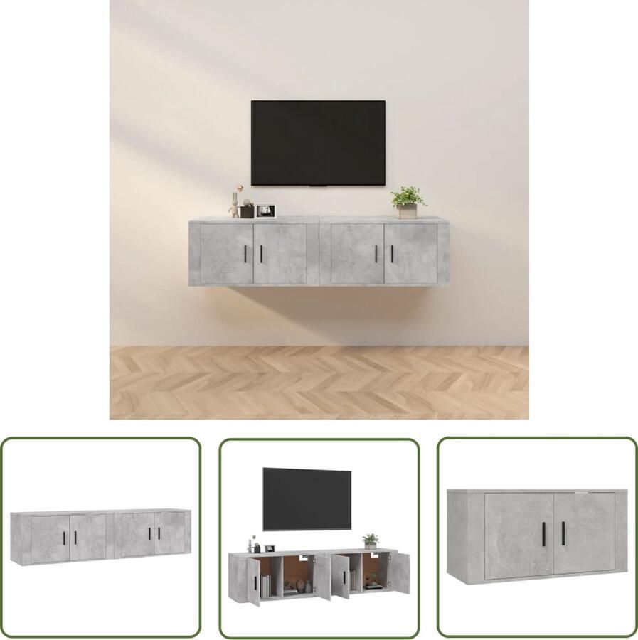 The Living Store Tv-wandmeubels 2 st 80x34 5x40 cm betongrijs Tv Meubel Tv Wandmeubel Houten Tv Meubel Grijs Tv Meubel Compact Tv Meubel - Foto 2