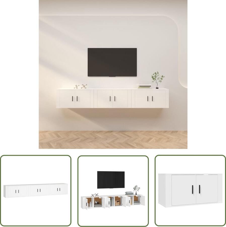 The Living Store Tv-wandmeubels 3 st 80x34 5x40 cm wit TV-meubel Wandmontage Houten TV-stand Wit TV-meubel Opbergruimte - Foto 2