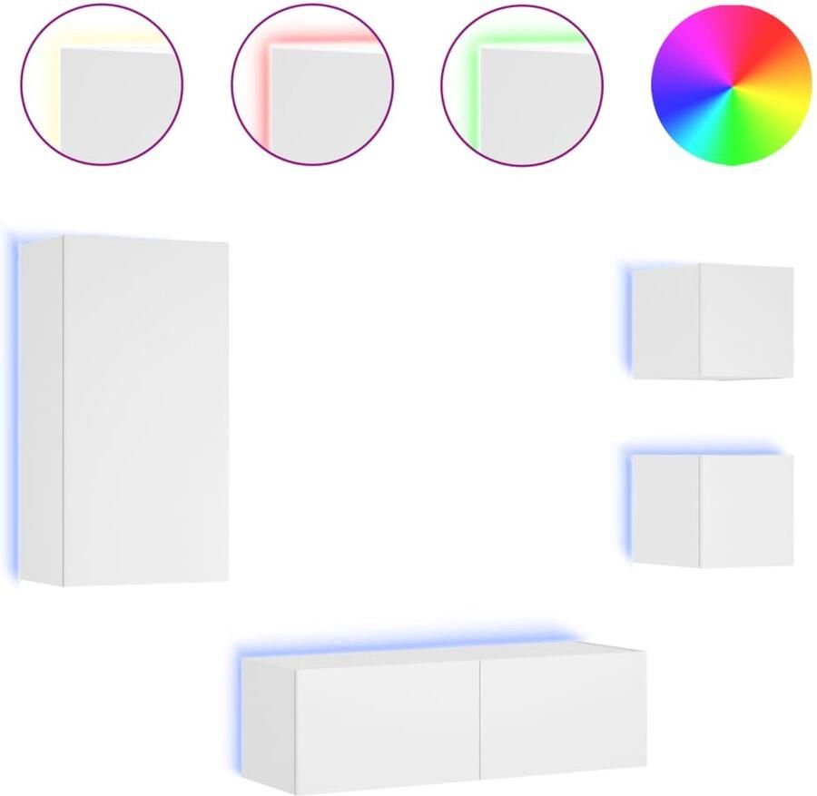 The Living Store 4-delige tv-wandmeubelset met LED-verlichting wit Tv-wandmeubel Tv-wandmeubels Zwevend Tv-meubel Tv-wandmeubel - Foto 3