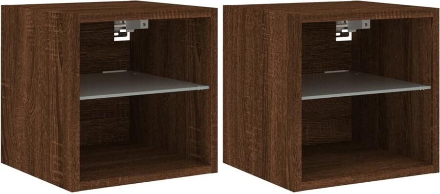 The Living Store Tv-wandmeubels met LED 2 st 30x28 5x30 cm bruin eikenkleur Tv-wandkast Led Verlichting Tv Meubel Houten Kast Bruine Eiken - Foto 2