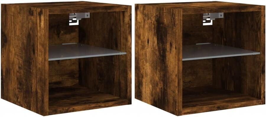 The Living Store Tv-wandmeubels met LED 2 st 30x28 5x30 cm gerookt eikenkleurig Tv-wandmeubel Led Verlichting Tv Kast Houten Tv Stand Bergruimte - Foto 2