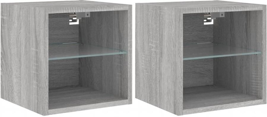 The Living Store Tv-wandmeubels met LED 2 st 30x28 5x30 cm grijs sonoma eiken Tv-kast Led Tv-kast Wandmontage Grijze Tv-kast Houten Tv-kast - Foto 2