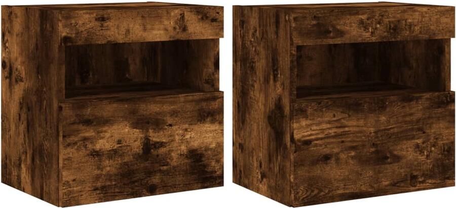 The Living Store Tv-wandmeubels met LED 2 st 40x30x40 cm gerookt eikenkleurig Tv-standaard Tv-meubel Led Verlichting Bruine Tv Stand Houten Tv Kast - Foto 2