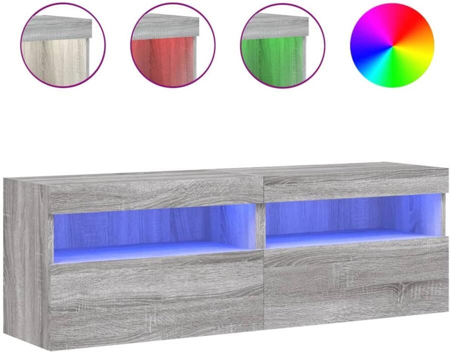 The Living Store Tv-wandmeubels met LED 2 st 60x30x40 cm grijs sonoma eiken Tv-wandmeubel Tv-kasten Led Verlichting Grijze Tv-kast Houten Tv-kast - Foto 2