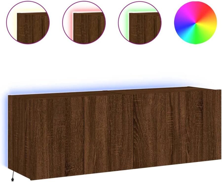 The Living Store Tv-wandmeubels met LED 2 st 60x35x41 cm bruin eikenkleur Tv Wandmeubel Tv Stand Houten Tv Kast Led Tv Kast Bruine Eiken Meubilair - Foto 2