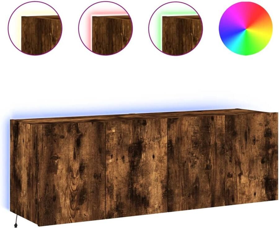 The Living Store Tv-wandmeubels met LED 2 st 60x35x41 cm gerookt eikenkleurig Tv-standaard Tv-meubel Wandmontage Led Verlichting Houten Tv-tafel - Foto 2