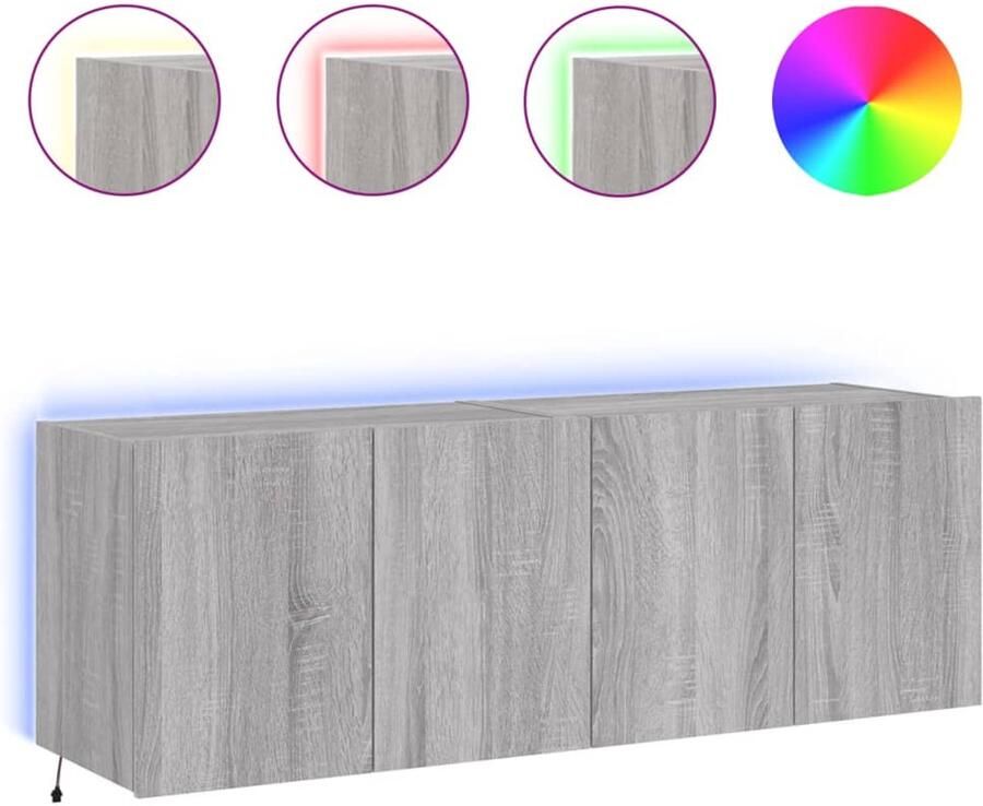 The Living Store Tv-wandmeubels met LED 2 st 60x35x41 cm grijs sonoma eiken Tv Wandkast Tv Meubel Led Verlichting Rgb Verlichting Houten Tv Kast - Foto 2