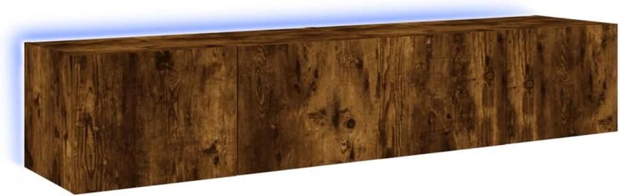 The Living Store Tv-wandmeubels met LED 2 st 80x35x31 cm gerookt eikenkleurig Tv Wandmeubel Tv Kast Led Verlichting Houten Tv Stand Bruine Tv Kast - Foto 2