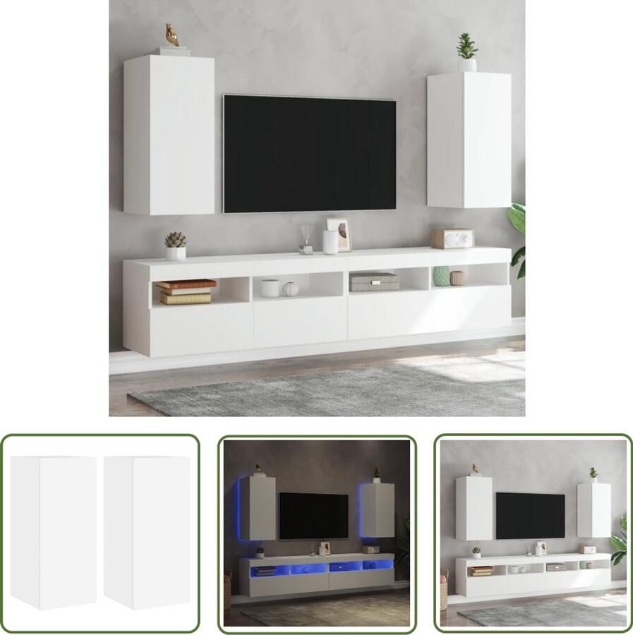 The Living Store Tv-wandmeubels met LED-verlichting 2 st 30 5x35x70 cm wit Tv-wandmeubel Tv-wandmeubelen Zwevend Tv-meubel Tv-wandmeubel