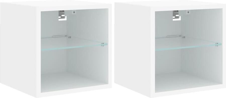 The Living Store Tv-wandmeubels met LED-verlichting 2 st 30x28 5x30 cm wit Tv-wandmeubel Led Verlichting Tv Kast Houten Tv Stand Opbergvak - Foto 2