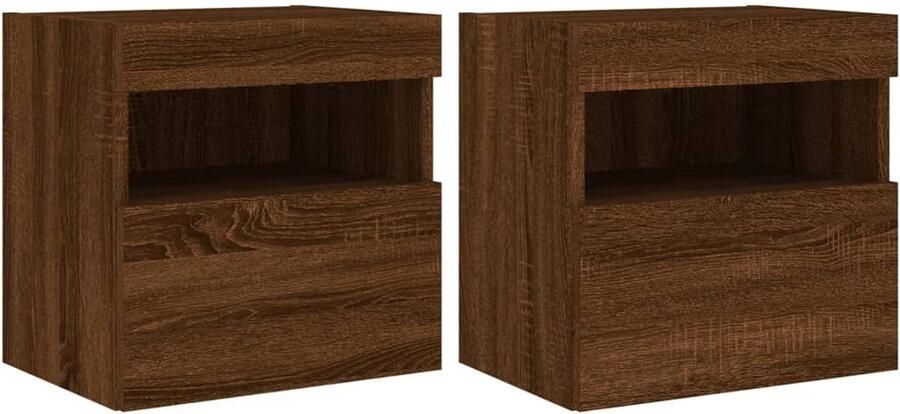 The Living Store Tv-wandmeubels met LED-verlichting 2 st 40x30x40 cm bruineiken Tv-wandmeubel Tv-wandmeubelen Zwevend Tv-meubel Tv-wandmeubel
