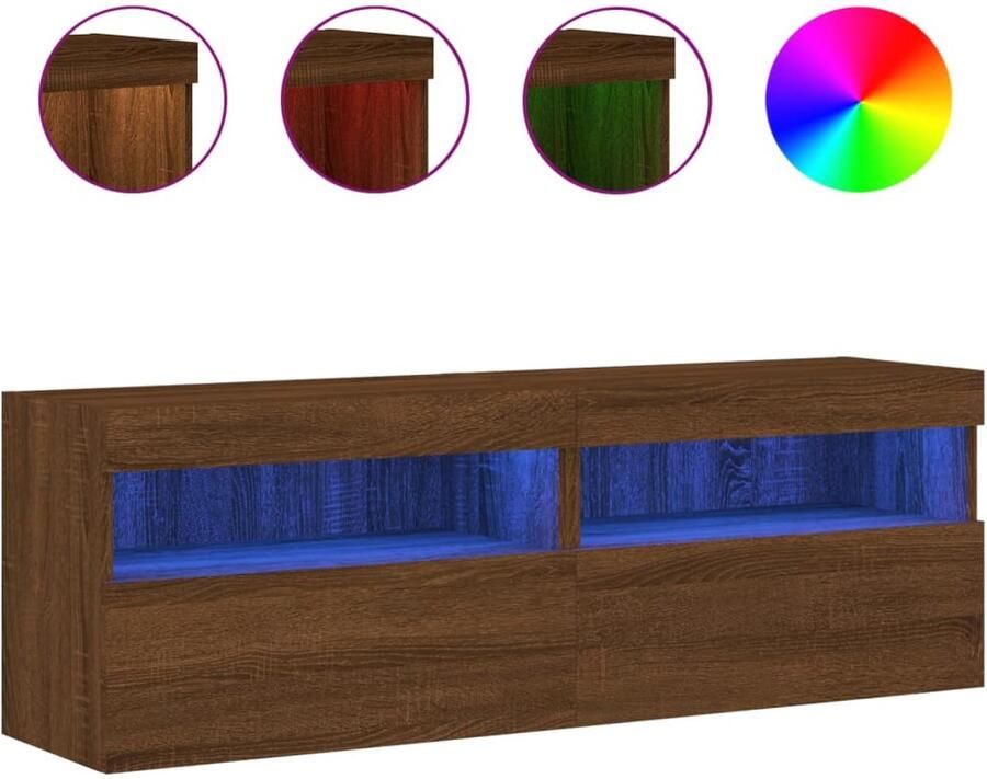 The Living Store Tv-wandmeubels met LED-verlichting 2 st 60x30x40 cm bruineiken Tv-wandmeubel Tv-kasten Led-verlichting Bruineiken Houten Tv-standaard - Foto 2