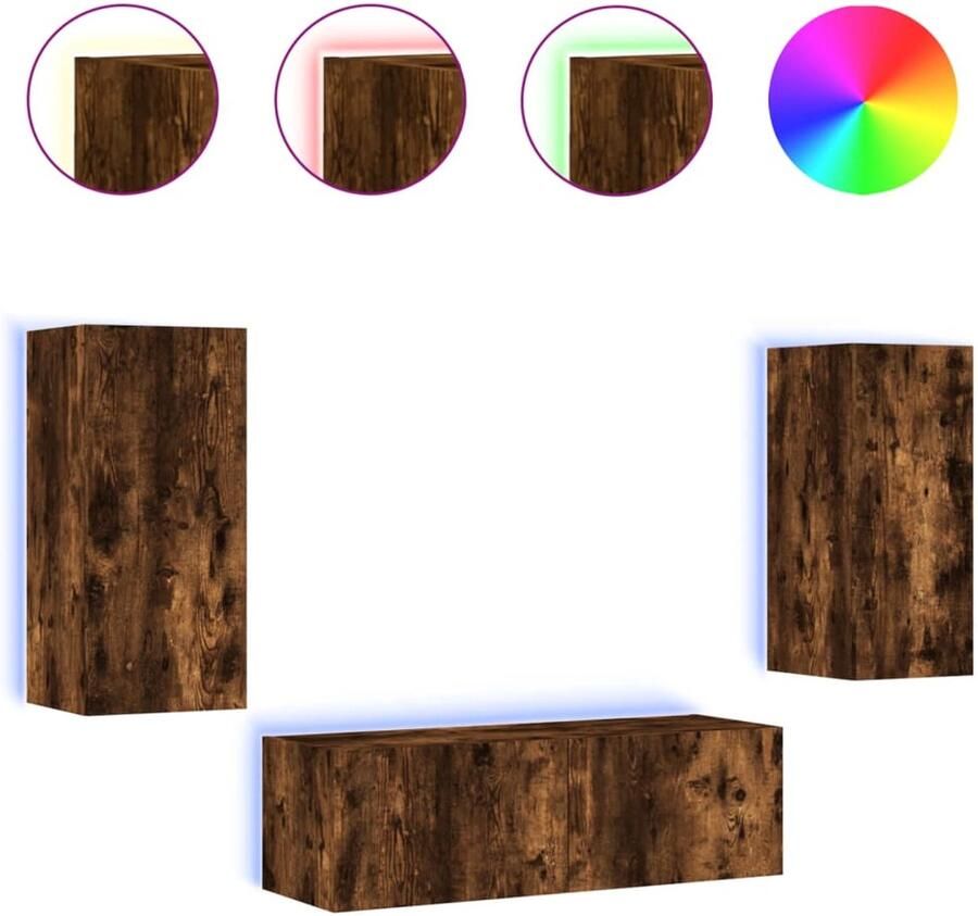 The Living Store 3-delige tv-wandmeubelset met LED-verlichting gerookt eiken Tv-wandmeubel Tv-wandmeubels Zwevend Tv-meubel Tv-wandmeubel - Foto 2