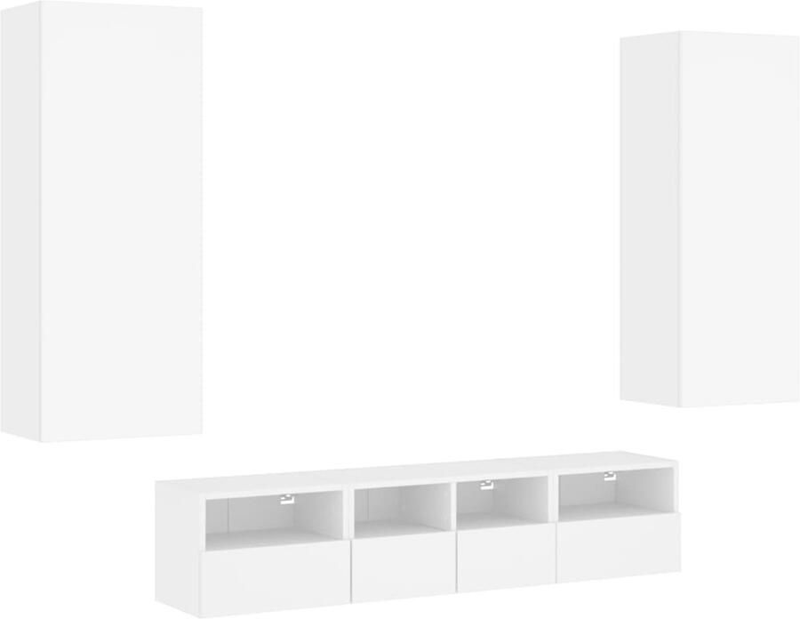 The Living Store 5-delige Tv-meubelset bewerkt hout wit TV Wandmeubel Tv Kast Tv Stand Houten Tv Meubel Wit Tv Meubel - Foto 2