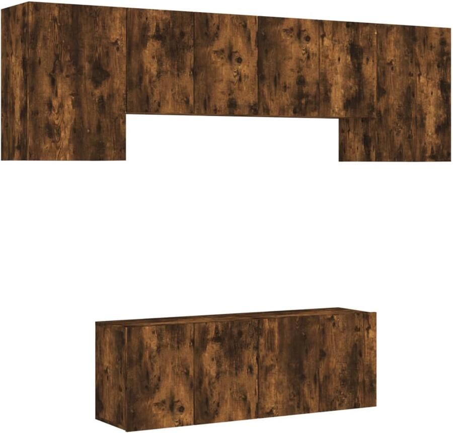 The Living Store 6-delige Tv-wandmeubelset bewerkt hout gerookt eikenkleurig Tv-wandmeubel Tv-wandmeubelen Tv-meubel Zwevend Tv Meubel - Foto 2