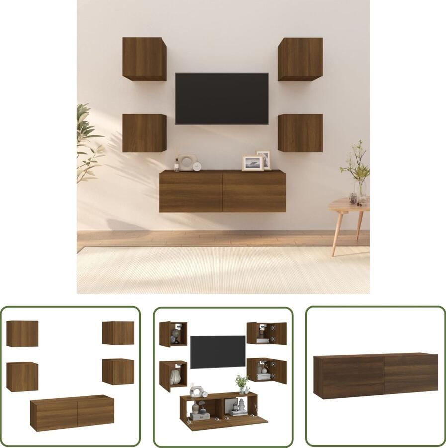 The Living Store Televisiewandmeubelen Bruineiken TV-meubelset 4x (S) 1x (L) 30.5 x 30 x 30 cm (S) 100 x 30 x 30 cm (L) Bewerkt hout Televisiescherm Wandmeubel Tv Kast Houten Tv Meubilair Bruine Eiken Tv Stand Salon Meubilering - Foto 2