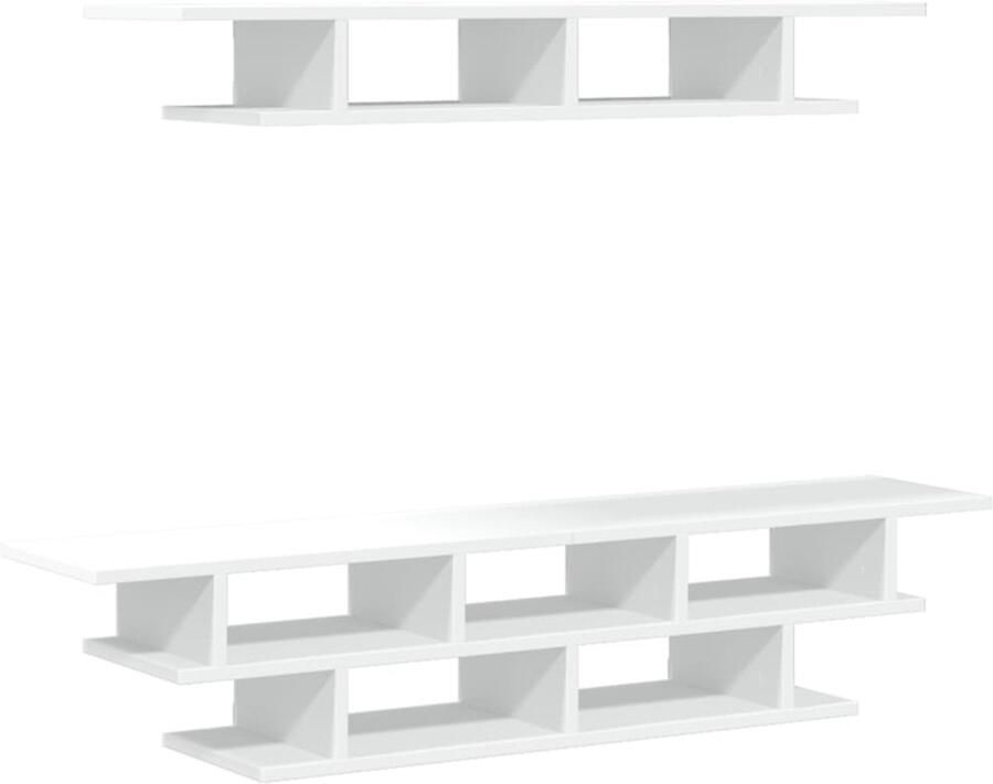 The Living Store Tv-wandmeubelset bewerkt hout wit Tv Wandmeubel Tv Stand Houten Tv Kast Zwevend Tv Meubel Opbergkast - Foto 2