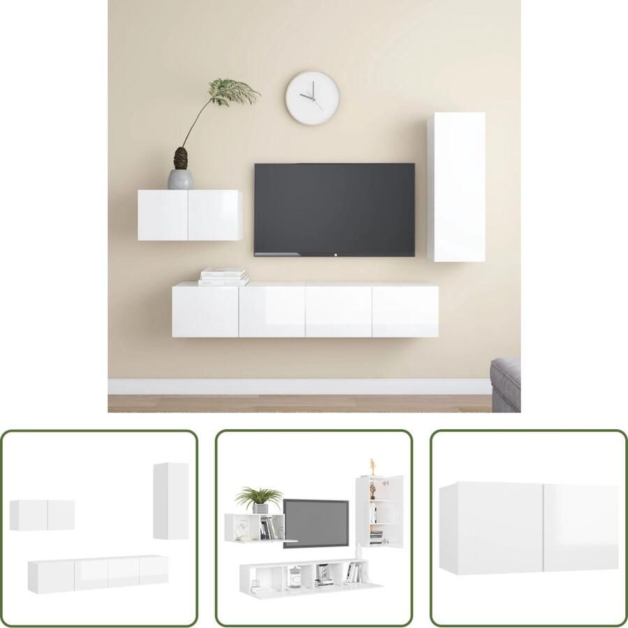 The Living Store TV-wandmeubelset hoogglans wit spaanplaat 60x30x30cm 30.5x30x90cm 80x30x30cm - Foto 2