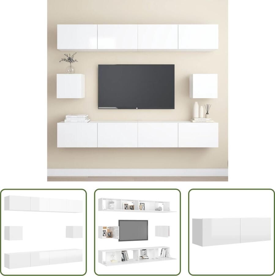 The Living Store Tv-wandmeubelset Hoogglans wit Spaanplaat Montage vereist 4x 100x30x30 cm 2x 30.5x30x30 cm - Foto 2