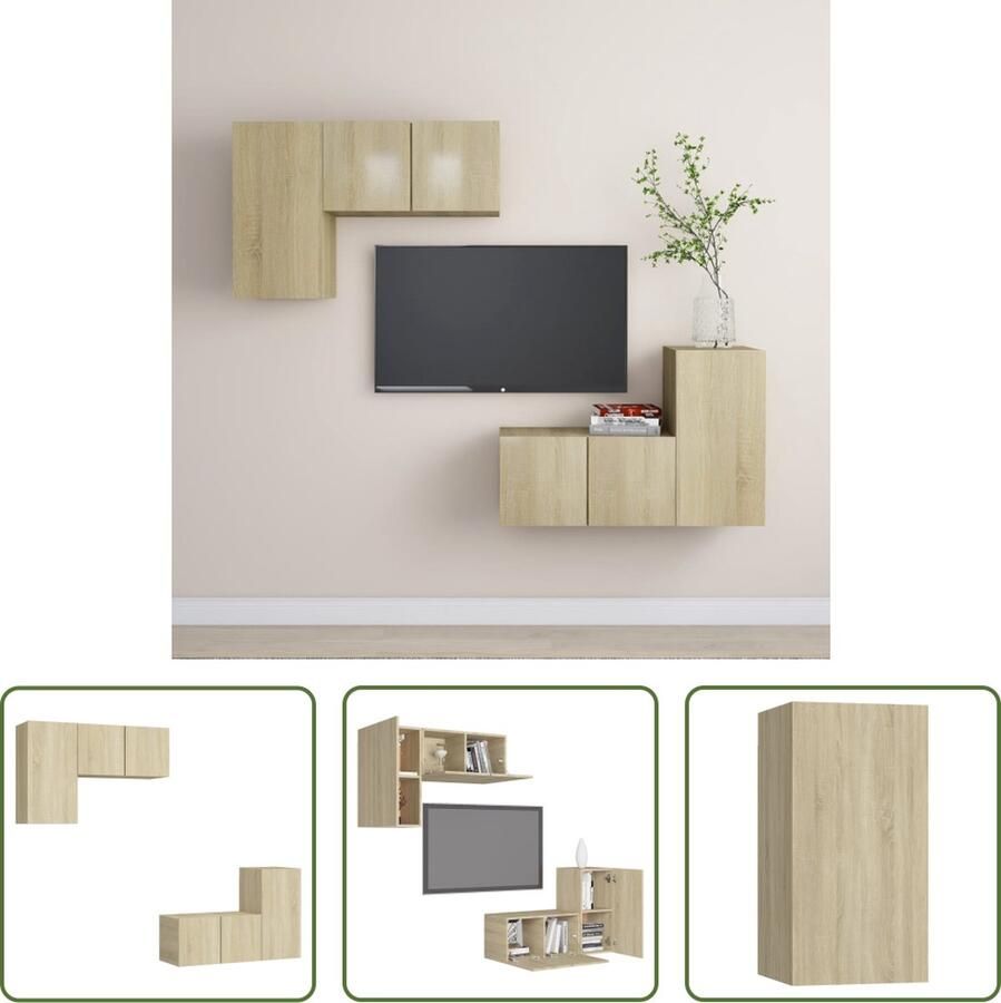 The Living Store TV wandmeubelset sonoma eiken 4-delige 2x 30.5x30x60cm 2x 60x30x30cm - Foto 2