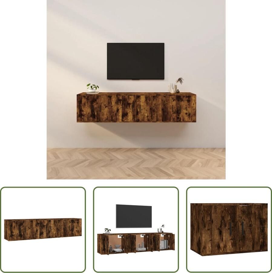 The Living Store TV wandmeubelset wandgemonteerd TV-kast van bewerkt hout 57x34.5x40 cm gerookt eiken TV Wandmeubel Wandmontage Houten TV Kast Bruine TV Kast TV Stand - Foto 2