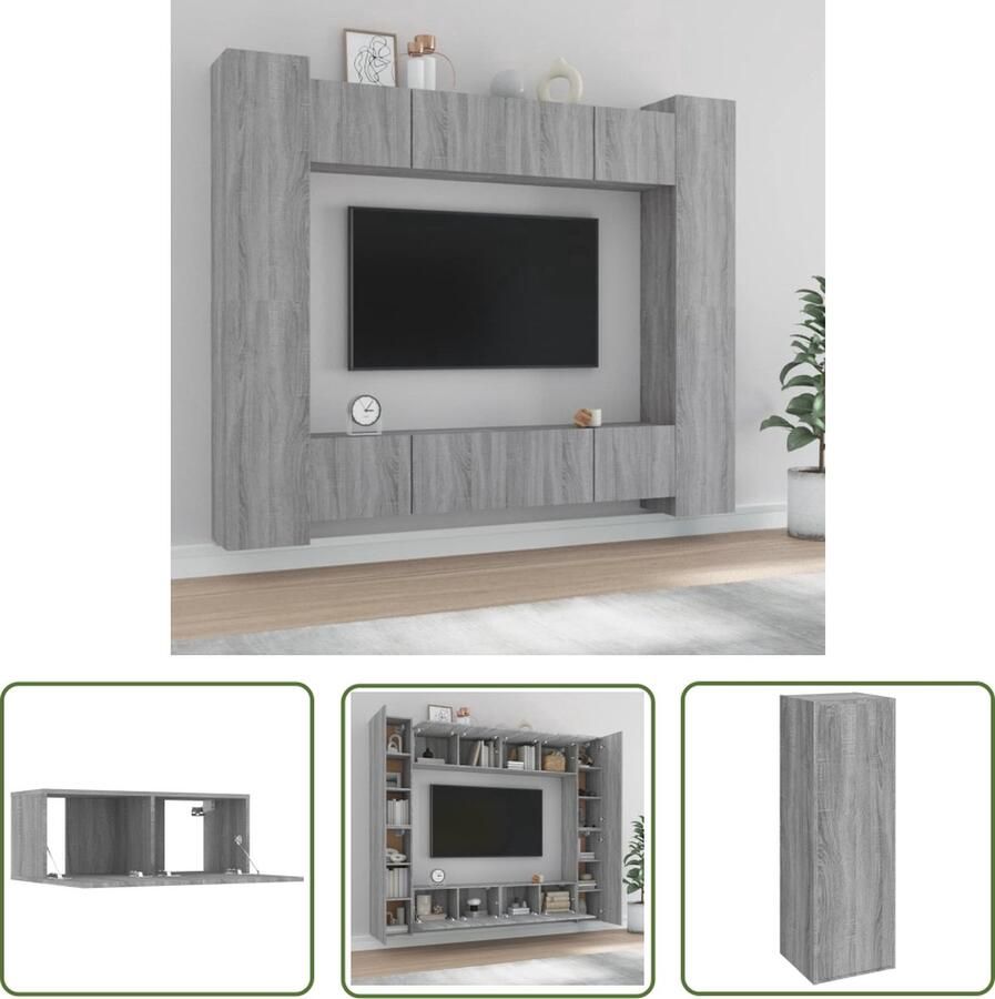 The Living Store TVwandmeubelset grijs sonoma eiken 4 stuks- 80x30x30 cm 30.5x30x90 cm TV Kast Wandmontage Tv Meubilair Houten Tv Kast Grijze Tv Kast - Foto 2