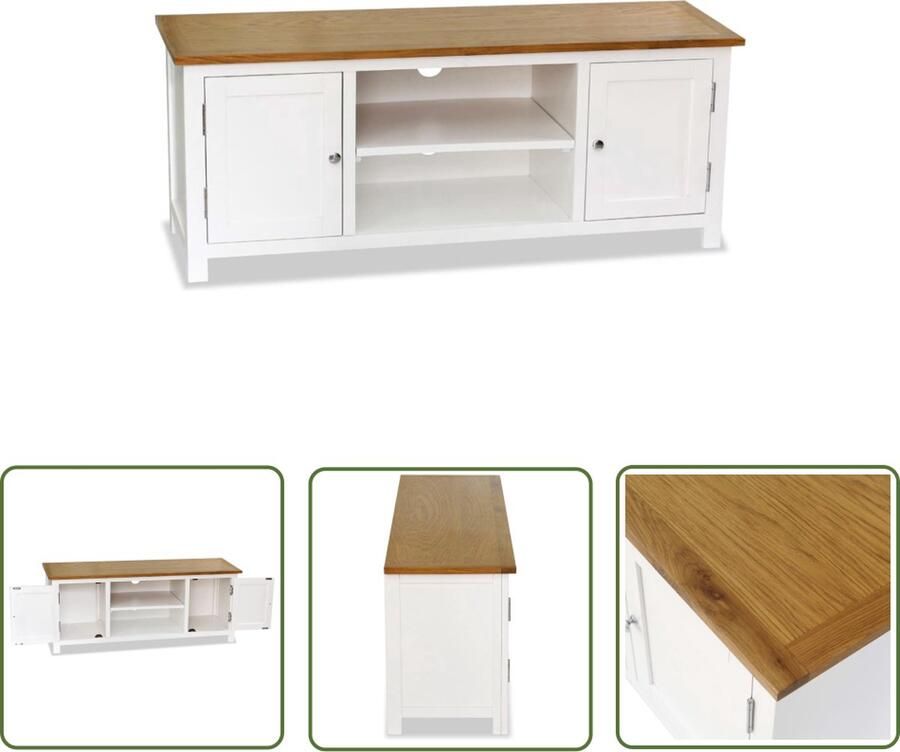The Living Store Tweekleurig Tv-meubel 120 x 35 x 48 cm massief eikenhout en grenenhout - Foto 2