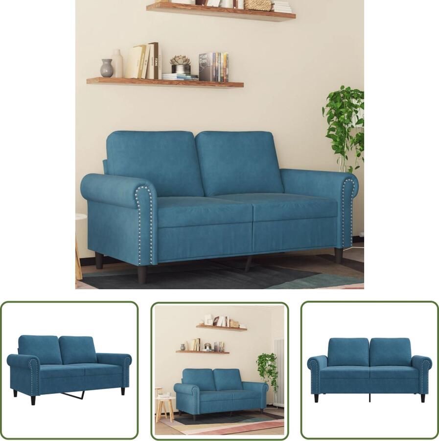 The Living Store Bank Fluweel 2-zits 120x50cm Blauw Luxe Zitbank Tweezitsbank Bankstel Salontafel Meubilair Lounge