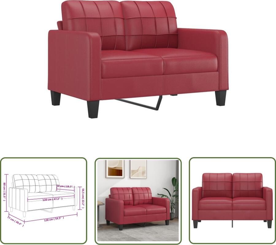 The Living Store 2-zitsbank Kunstleer 138x77x80 cm Wijnrood Tweezitsbank Lederlook Rode Bank Lounge Meubilair Woonkamermeubel