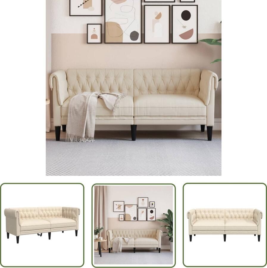 The Living Store Chesterfield Bank 2-Zitsbank Linnen Comfortabel Natuurlijk Materiaal Twee Persoons Bank Chesterfield Bank Linnen Bank Design Bank Salonbank