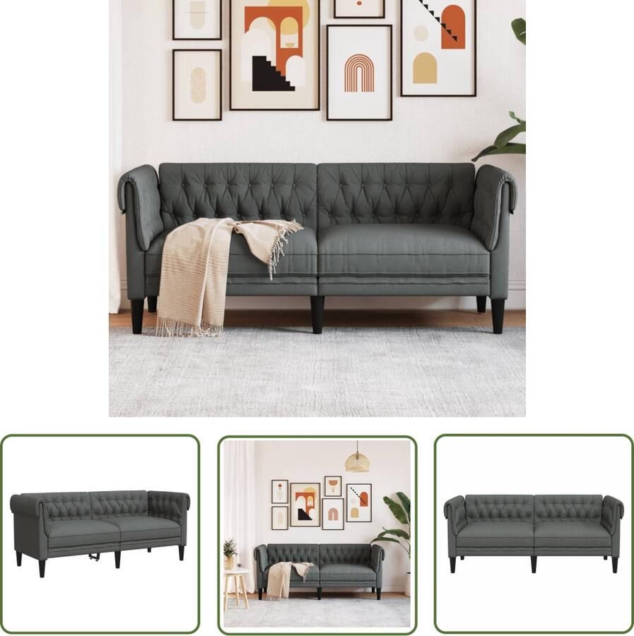 The Living Store Chesterfield Bank 2-Zitsbank Donkergrijs Duurzame stof Comfortabele zitervaring Tweezitsbank Chesterfield Donkere Kleuren Stoffen Bank Salon Meubilair