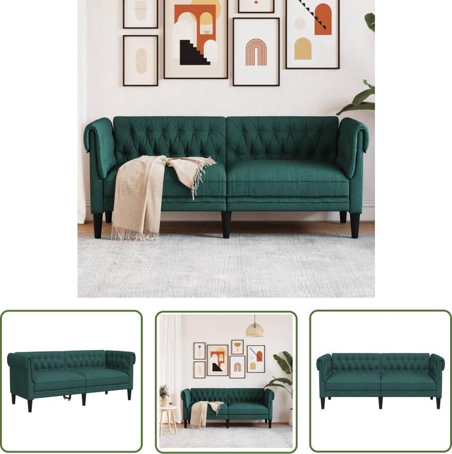 The Living Store Tweezitsbank Chesterfield-stijl stof donkergroen Tweezitsbank Chesterfield Donkere Kleuren Bankstellen Salon Meubilair