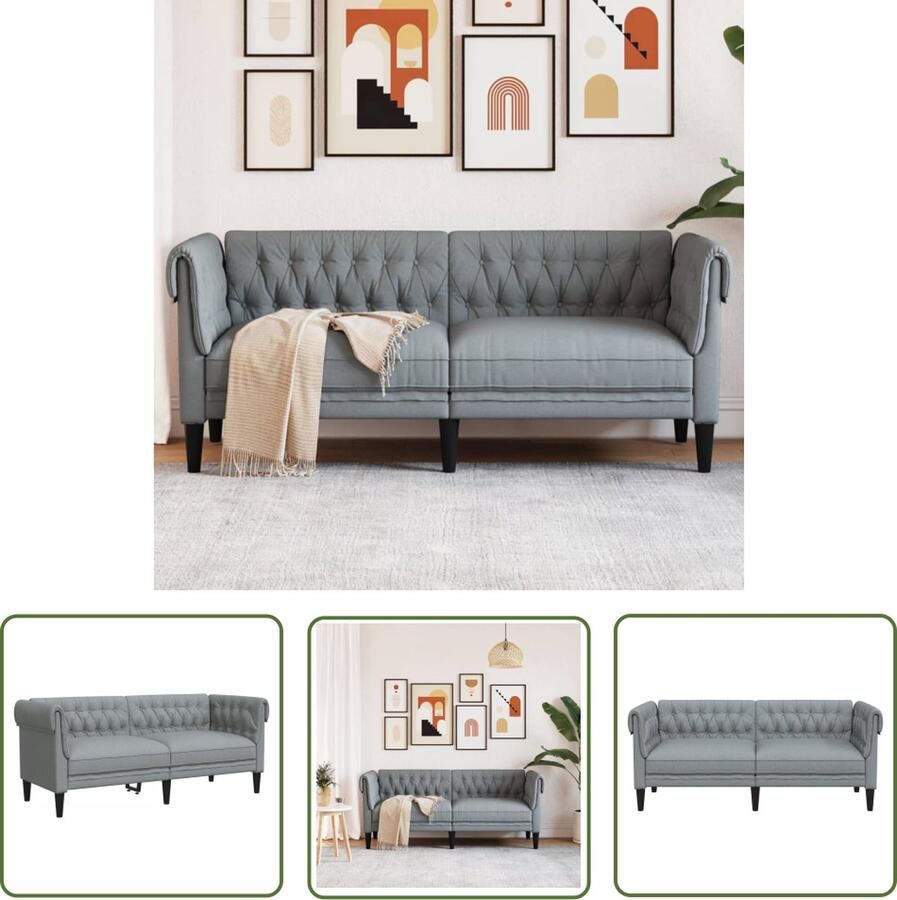 The Living Store Chesterfield 2-zitsbank 182.5 x 74.5 x 74.5 cm Lichtgrijs Duurzame stof Tweezitsbank Chesterfield Licht Grijs Banksofa Salontafel