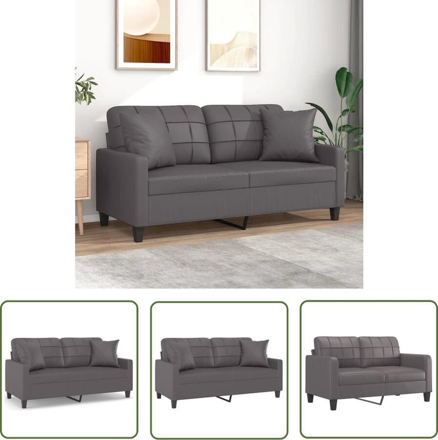 The Living Store Tweezitsbank Grijs Kunstleer 158x77x80cm Duurzaam materiaal Stevig frame Comfortabele zitervaring Incl sierkussens Tweezitsbank Grijze Bank Bankstellen Kunstleder Bank Lounge Meubels - Foto 2