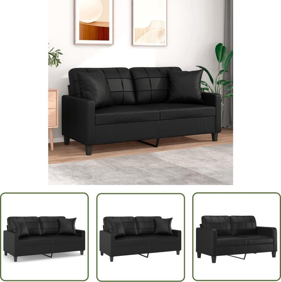 The Living Store Tweezitsbank Kunstleer Zwart 158x77x80 cm Inclusief sierkussens Tweezitsbank Zwarte Bank Lederlook Bank Lounge Bank Bankstellen - Foto 2