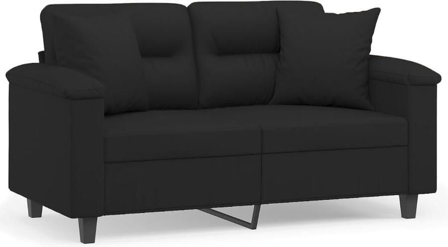 The Living Store Tweezitsbank met kussens 120 cm microvezelstof zwart Tweezitsbank Microfiber Sofa Zwarte Bank Lounge Bank Gezellige Bank - Foto 2