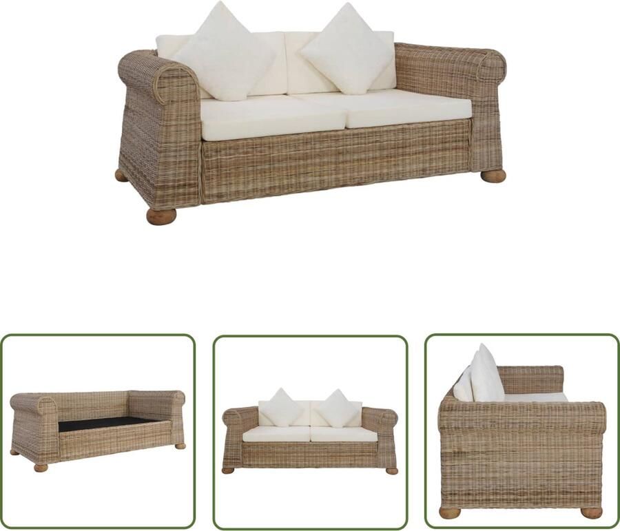The Living Store Rattan Sofa Natuurlijk Fitrit Rattan 155 x 78 x 67 cm Crèmewit Linnen Kussens Rattan Bank Tweezitsbank Lounge Bank Buitenbank Balkon Meubilair - Foto 2