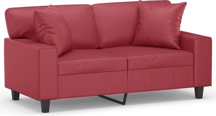 The Living Store Tweezitsbank met sierkussens 120 cm kunstleer wijnrood Tweezitsbank Kunstleder Sofa Rode Bank Lounge Bank Gezellige Bank - Foto 2