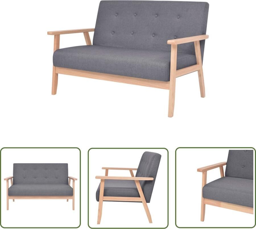 The Living Store Comfortabele 2-zitsbank Donkergrijs 113.5 x 67 x 73.5 cm Polyester stof Houten frame Tweezitsbank Donkere Kleuren Comfortabele Bank Salon Meubilair Bankstellen - Foto 2