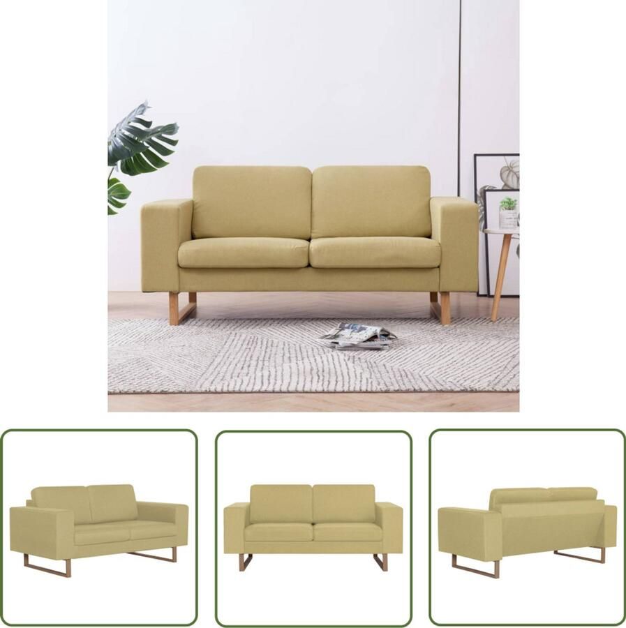 The Living Store Tweezitsbank stof groen Tweezitsbank Bankstellen Salontafel Woonkamer Meubels Groene Bank