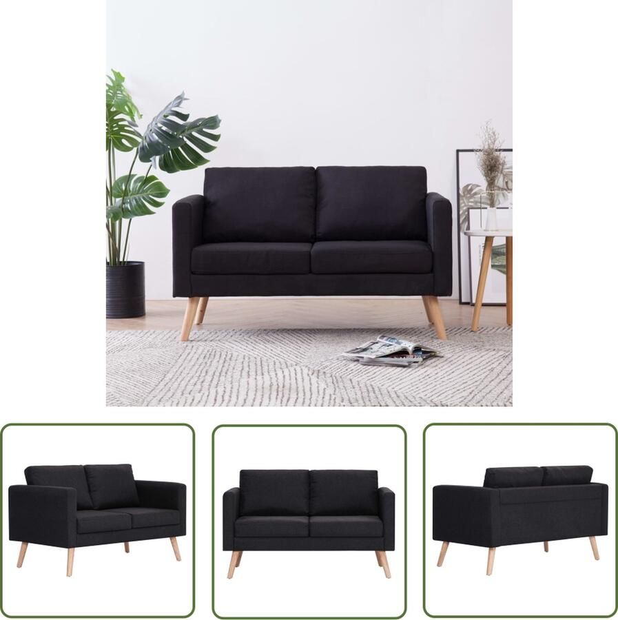 The Living Store 2-zitsbank Zwart 116 x 70 x 73 cm Houten frame en stof Tweezitsbank Sofa Banks Kopen Lounge Meubels Living Room Furniture - Foto 2