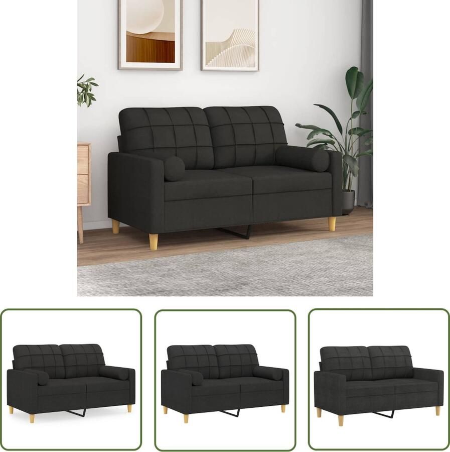 The Living Store Tweezitsbank Zwart 2-zitsbank 138 x 77 x 80 cm Comfortabel Duurzame stof Stevig metalen frame Verwijderbare kussenhoezen Inclusief 2 sierkussens - Foto 2
