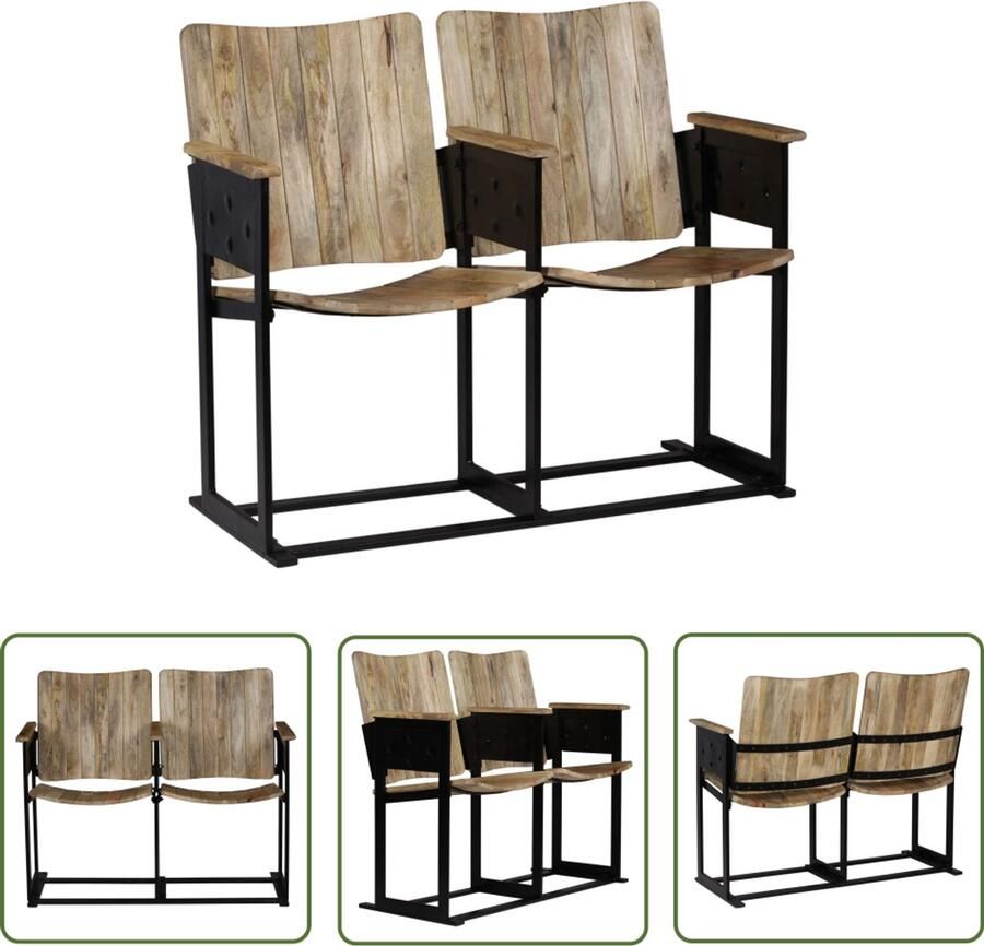 VidaXL Tweezitsbank Massief Mangohout & Staal 102x55x83cm Tweezitsbank Houten Bank Industrieel Design Vintage Bank Salontafel Woonkamer Meubels Mangohout Retro Meubilair Comfortabele Stoffering Unieke Bank Handmade Furniture