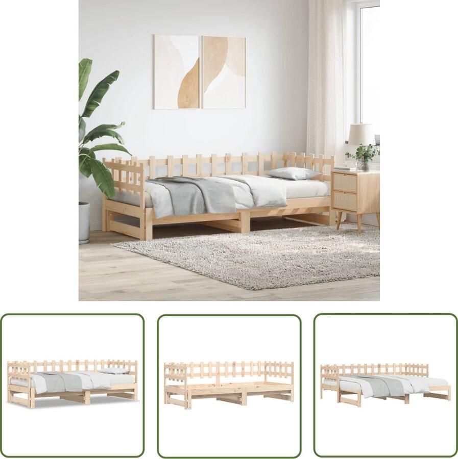 The Living Store Uitschuifbaar Logeerbed Massief grenenhout 203.5 x 184 x 68.5 cm Geschikt voor 90 x 200 cm matrassen Logeerbed Slaapbank Grenenhouten Bed Uitschuifbaar Bed Kanapé-bed